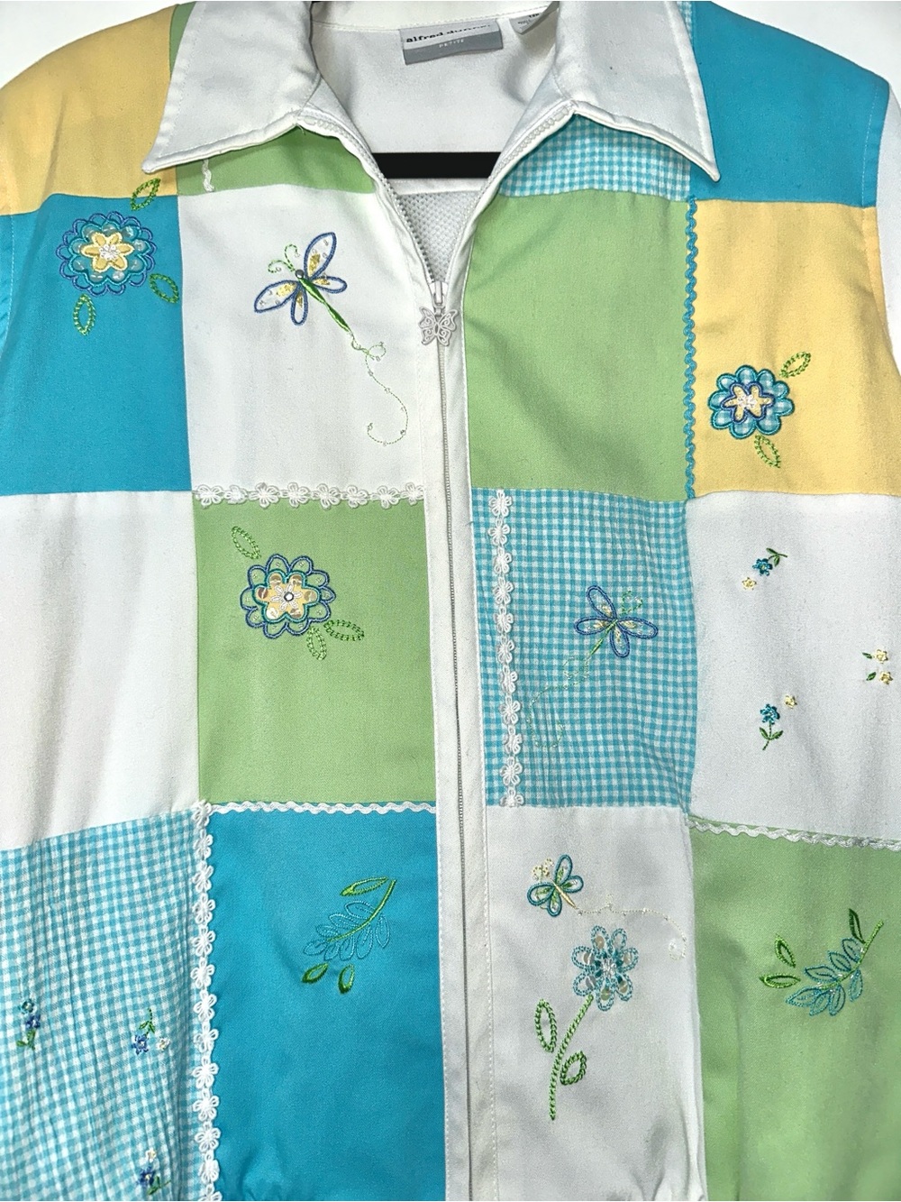 Vintage Alfred Dunner Patchwork Floral Embroidered Zipper Jacket - Size 12P